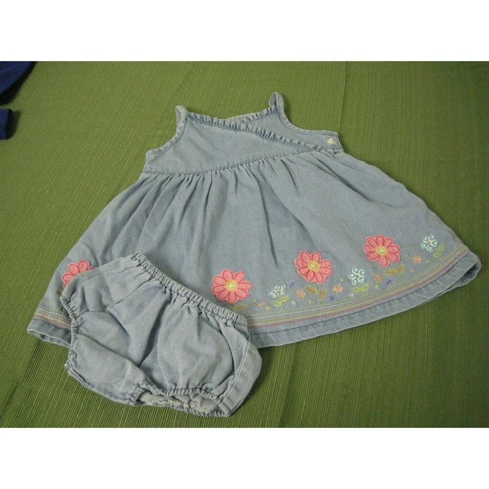The Children's Place 3 6 month Blue summer jumper dress with bottoms jean flower